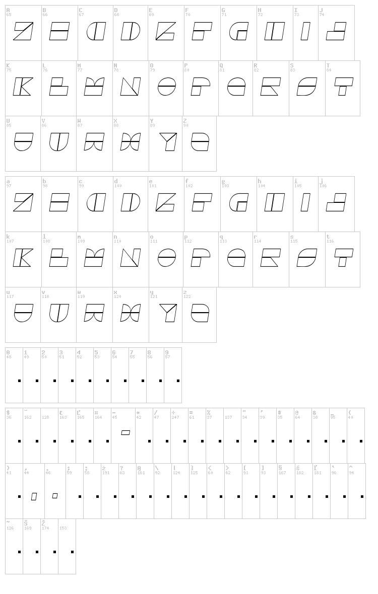Drebiek font map